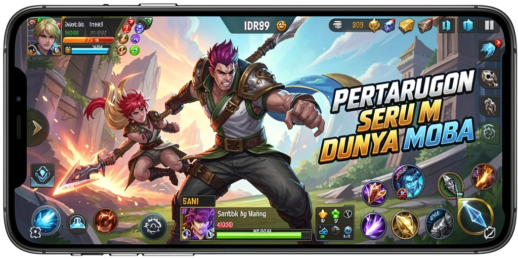 Tangkapan layar menunjukkan aksi seru dalam pertempuran MOBA.