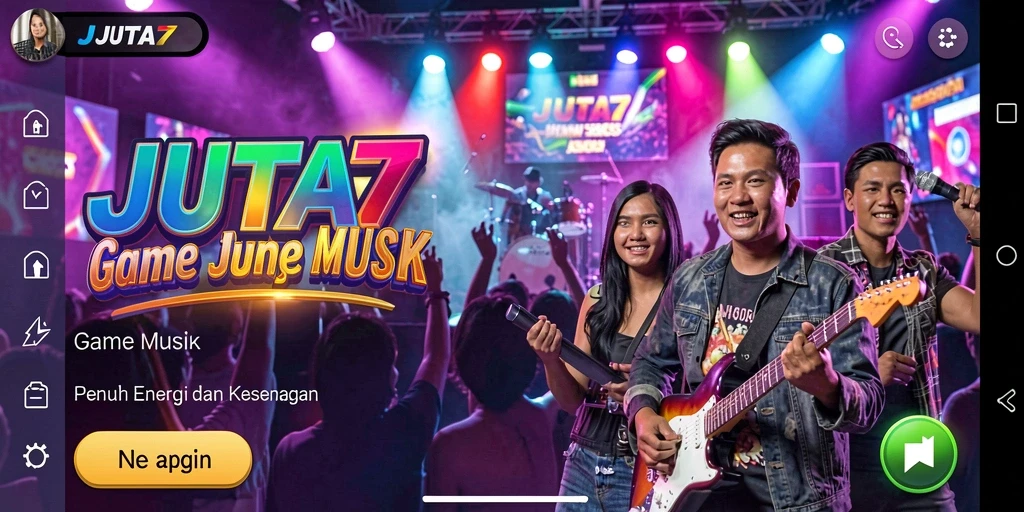 Screenshot utama JUTA7 menampilkan gameplay yang penuh aksi dan musik.