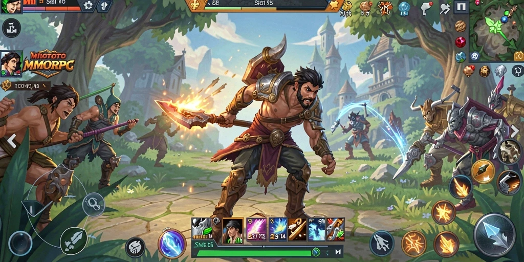 Screenshoot gameplay MIOTOTO yang menunjukkan pertempuran seru dan interaksi dengan pemain lain.