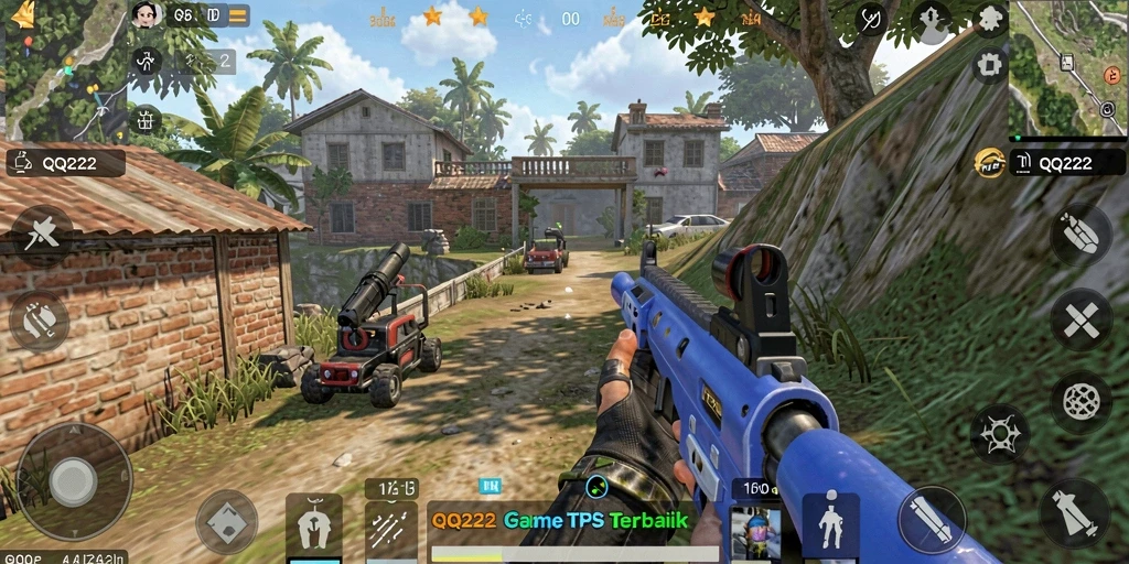 Tampilan seru gameplay QQ222 dalam aksi pertempuran TPS.