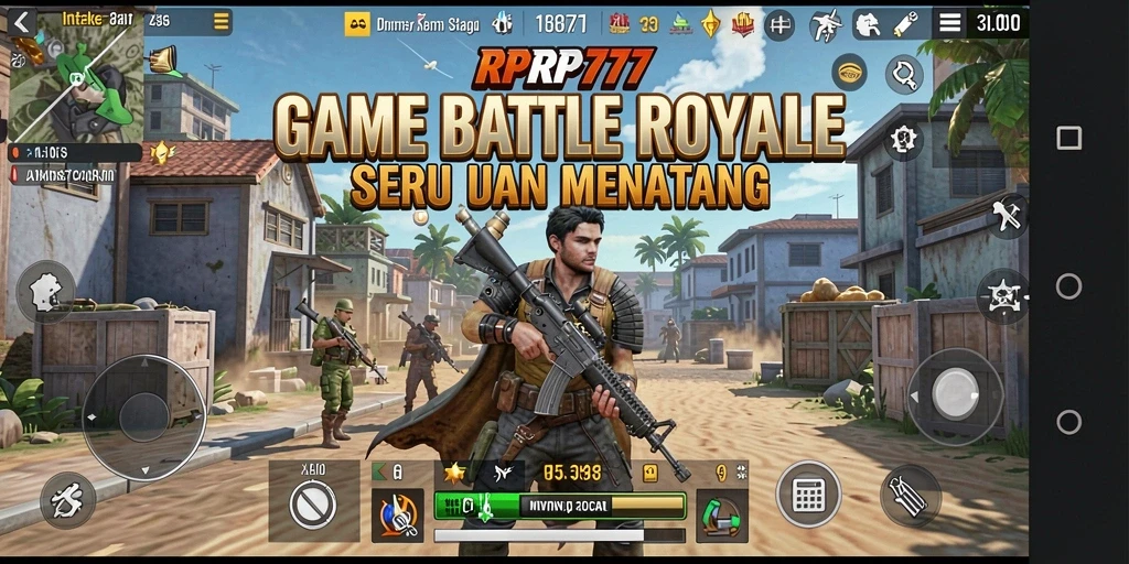 Screenshot utama RPRP777 menampilkan pertempuran intens di arena Battle Royale.