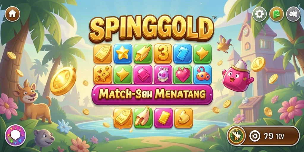 Tampilan gameplay SPINGOLD menunjukkan keseruan mencocokkan objek berwarna.