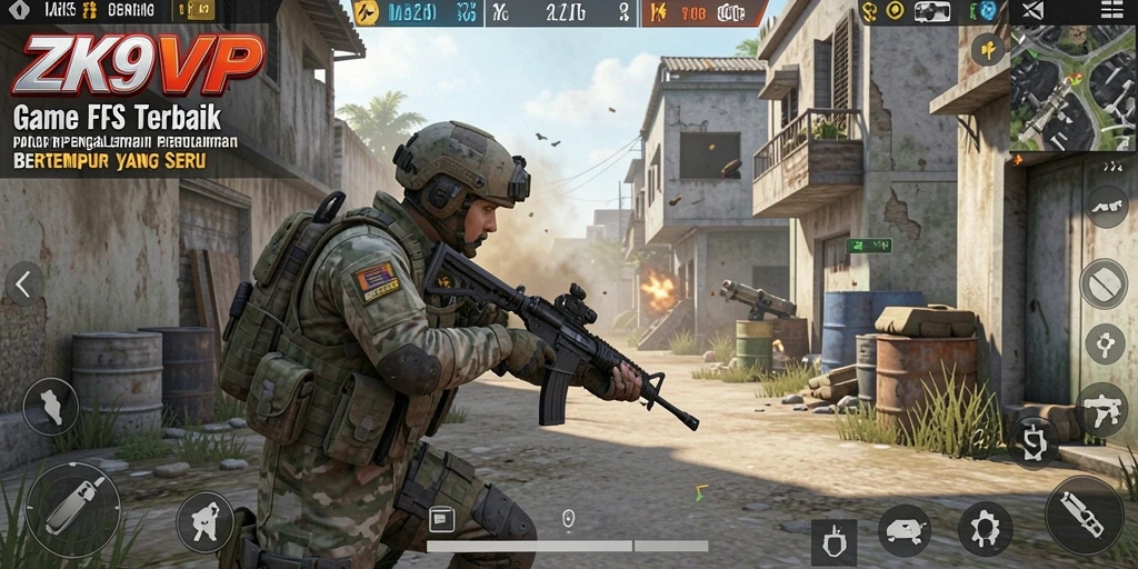 Tampilan gameplay <strong>ZK9VIP</strong> yang intens dan mendebarkan dalam pertempuran FPS.